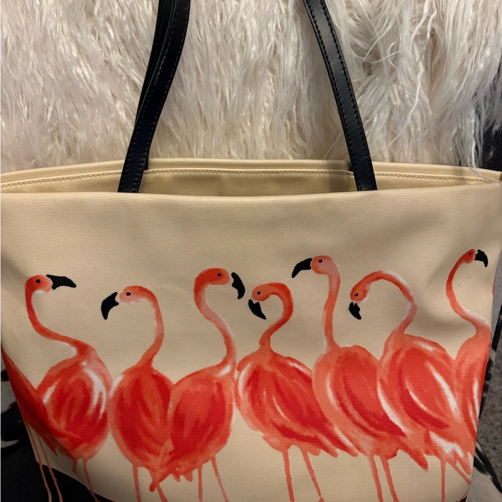 Kate Spade Flamingo Print Tan Tote Bag